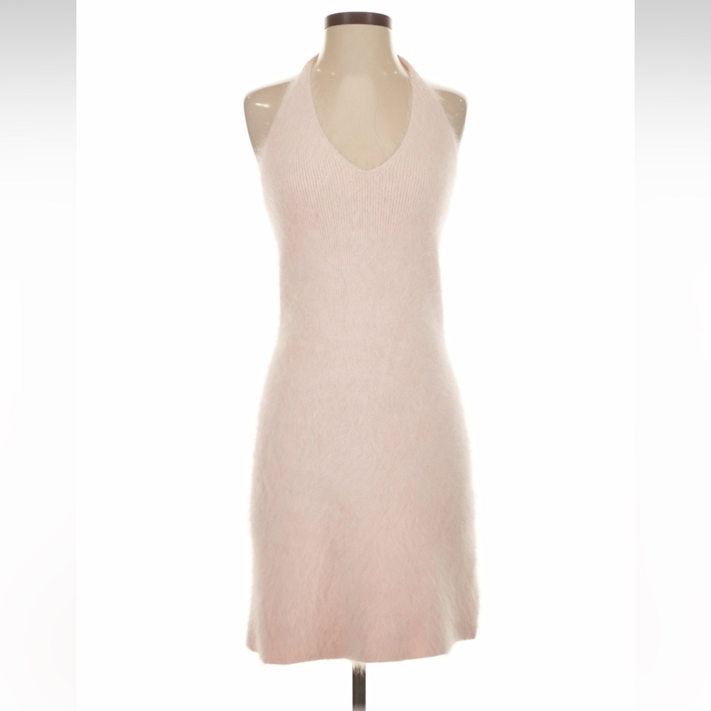 Vintage Ralph Lauren Angora Rabbit Fur Pink Mini Dress Halter  Bodycon 90s Y2k S - Picture 2 of 8